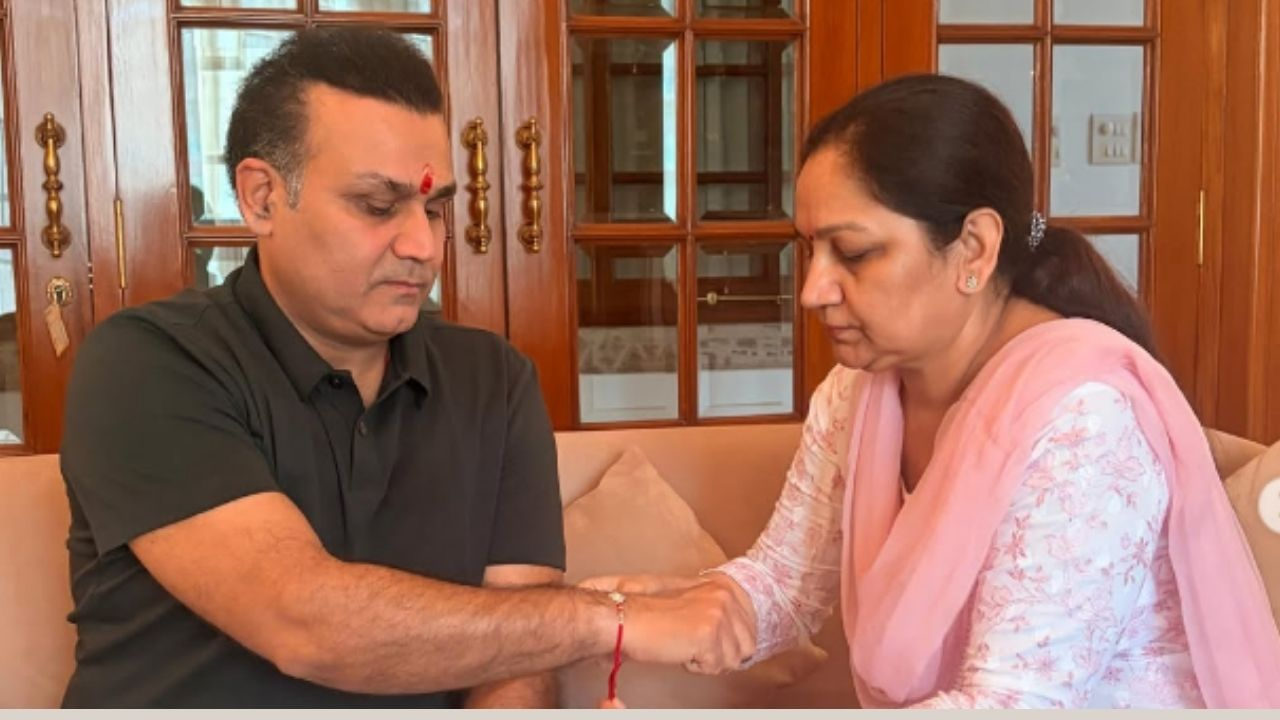 Former Indian cricketer Virender Sehwag celebrated Raksha Bandhan