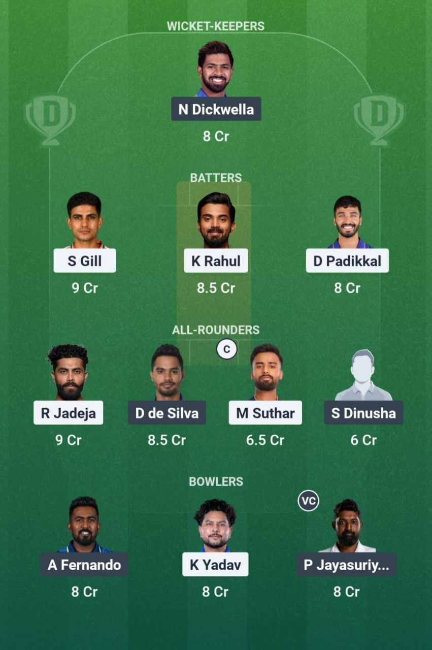 SL vs IND 2nd Team Dream11 Team