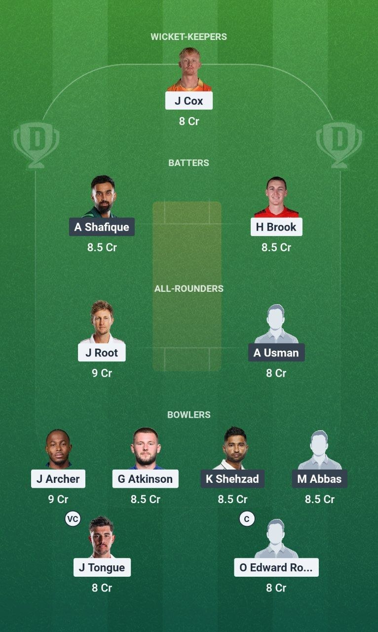 ENG vs PAK 2nd Test Dream11 Team