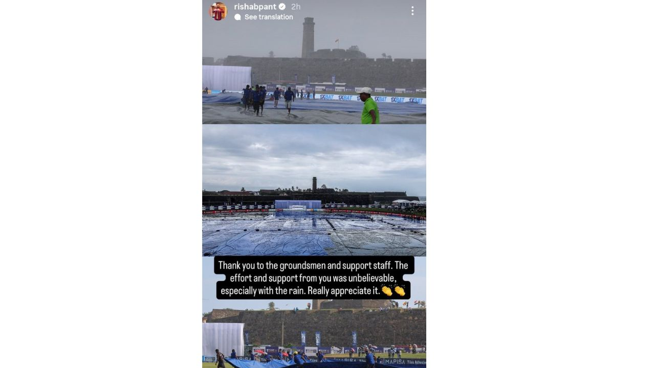 Pant shared pictures of the groundsmen working in heavy rain and praised them for helping the match