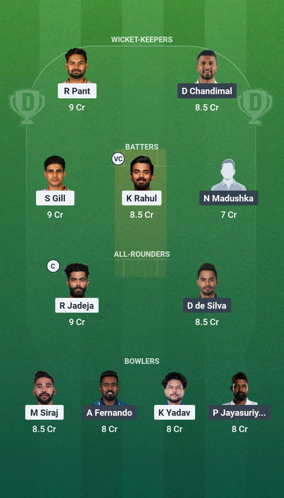 SL vs IND 1st Test Dream11 Team
