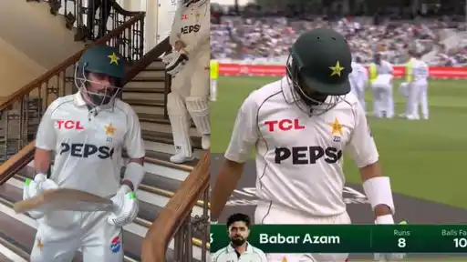 Babar Azam walks back to the Lord's pavilion after being dismissed for 8 runs in the ENG vs PAK 2nd Test