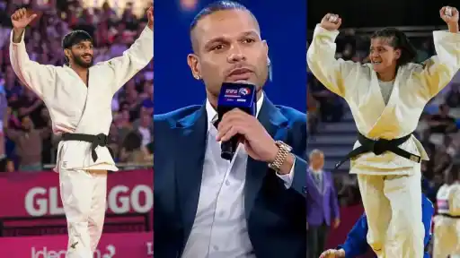 Harsh Singh and Asmita Dey celebrate India's first Commonwealth Games judo gold medals at CWG 2026 in Glasgow