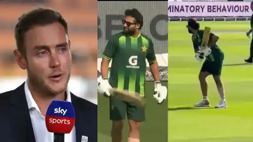 Imam-ul-Haq practising batting with taped calf on Lord's sidelines as Stuart Broad calls it "all for show" during Pakistan vs England Test