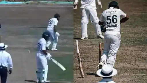 Babar Azam leaves the bat down and walks off after being struck on the hand during the warm-up match vs PCC Select XI