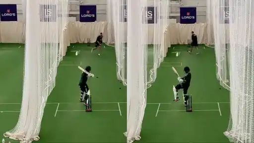 Babar Azam bats in the indoor nets at Lord's as Pakistan prepare for the 2nd Test against England