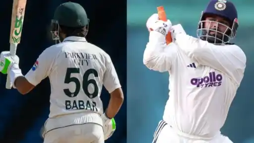 Babar Azam and Rishabh Pant batting in Test cricket, following the latest ICC Test batting rankings update