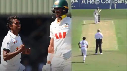 A Bangladesh bowler celebrates a wicket during Australia's 1st innings in the AUS vs BAN 1st Test in Darwin