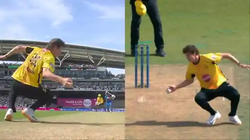 Calvin Harrison diving low to pull off a sharp one-handed catch during The Hundred 2026