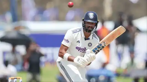 Devdutt Padikkal plays a shot on his way to a maiden Test century during the SL vs IND 1st Test in Galle
