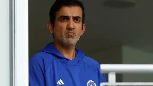 Gautam Gambhir looking on from the dugout in India training gear, ahead of the SL vs IND 2nd Test where he shut down his critics