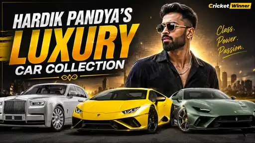Hardik Pandya poses beside his Rolls-Royce Phantom, Lamborghini Huracán EVO, and Ferrari 12Cilindri from his luxury car collection
