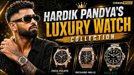 Hardik Pandya poses with his luxury watch collection featuring Patek Philippe, Richard Mille, and Rolex timepieces