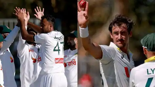Bangladesh and Australia players celebrating wickets during a dramatic Day 1 of the AUS vs BAN 2nd Test in Mackay