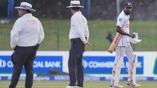 Prabath Jayasuriya walks off after his dismissal during the Sri Lanka vs India 2nd Test, an incident that led to an ICC sanction