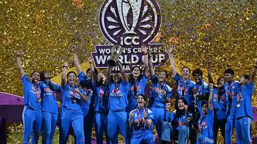 India women's team celebrates their 2025 ICC Women's Cricket World Cup win, as India emerges as the frontrunner to host the 2027 Women's Champions Trophy
