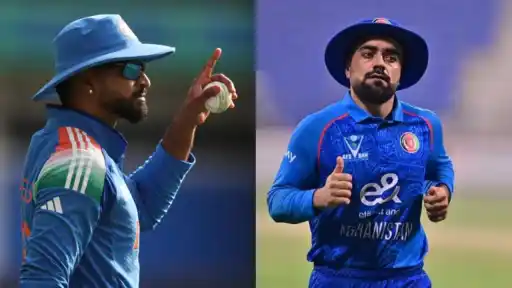 India and Afghanistan players, including Rashid Khan, ahead of the three-match T20I series in Delhi