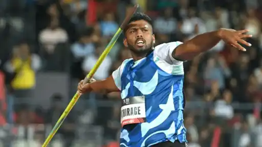 Rumesh Pathirage, Sri Lanka's former fast bowler, throwing javelin en route to Commonwealth Games 2026 gold medal