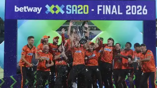 SA20 2026 final winners celebrating with trophy highlighting squads and retained players for 2026/27 season