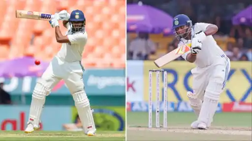 Sarfaraz Khan batting for India, named as Sai Sudharsan's replacement for the Test series against Sri Lanka