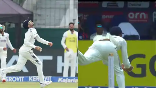 Shubman Gill tracks a skier before completing the catch to dismiss Kamindu Mendis in the SL vs India 2nd Test