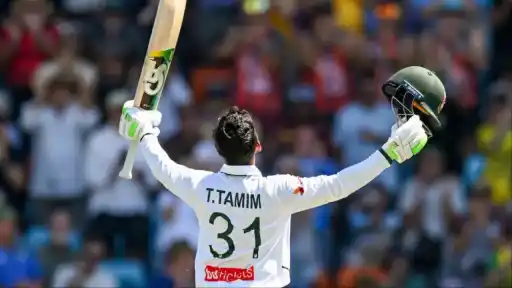 Tanzid Hasan Tamim celebrates his maiden Test century for Bangladesh against Australia in the 1st Test