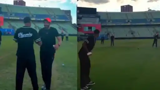 Usman Tariq in Birmingham Phoenix training kit bowling in the nets at the stadium, the video that drew a comment from Jude Bellingham