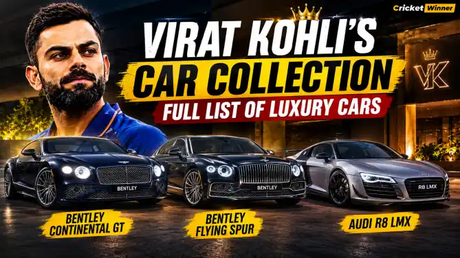 Virat Kohli poses next to his luxury car collection worth ₹19 crore, featuring premium SUVs and sports cars