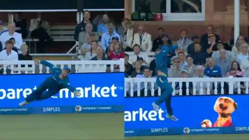 Will Jacks dives full stretch to take a stunning catch at the boundary rope for MI London against London Spirit, The Hundred 2026