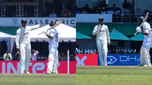 Yashasvi Jaiswal exchanges words with Niroshan Dickwella moments before the Sri Lankan wicketkeeper's dismissal in the Galle Test