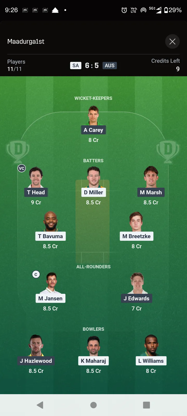 SA vs AUS 3rd ODI Dream 11 Team