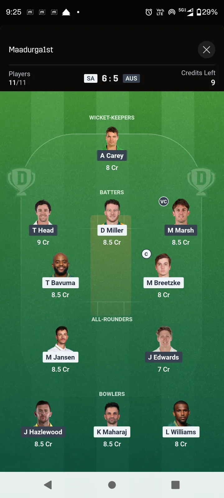 SA vs AUS 3rd ODI Dream 11 Team