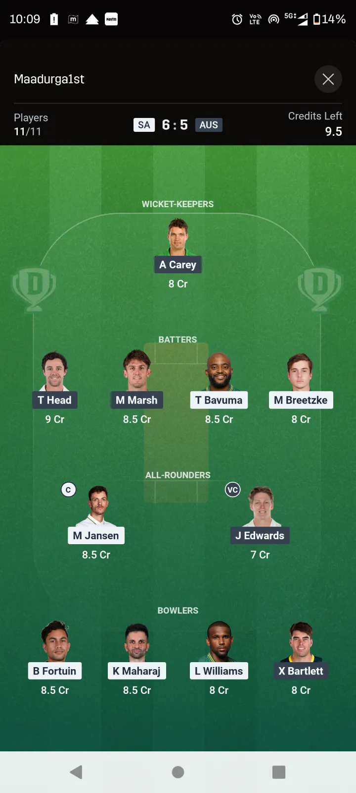 SA vs AUS 3rd ODI Dream11 Team