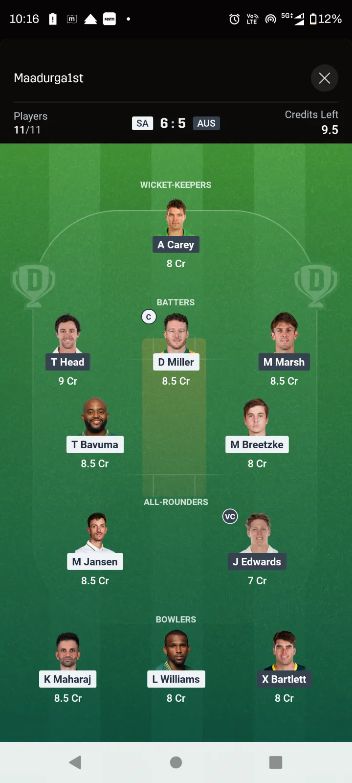 SA vs AUS 2nd ODI Dream11 Team