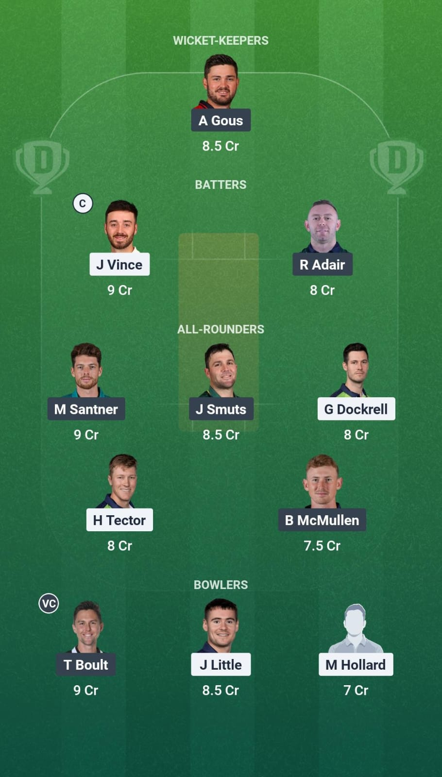 DNG vs ECR Match 21 Dream11 Team