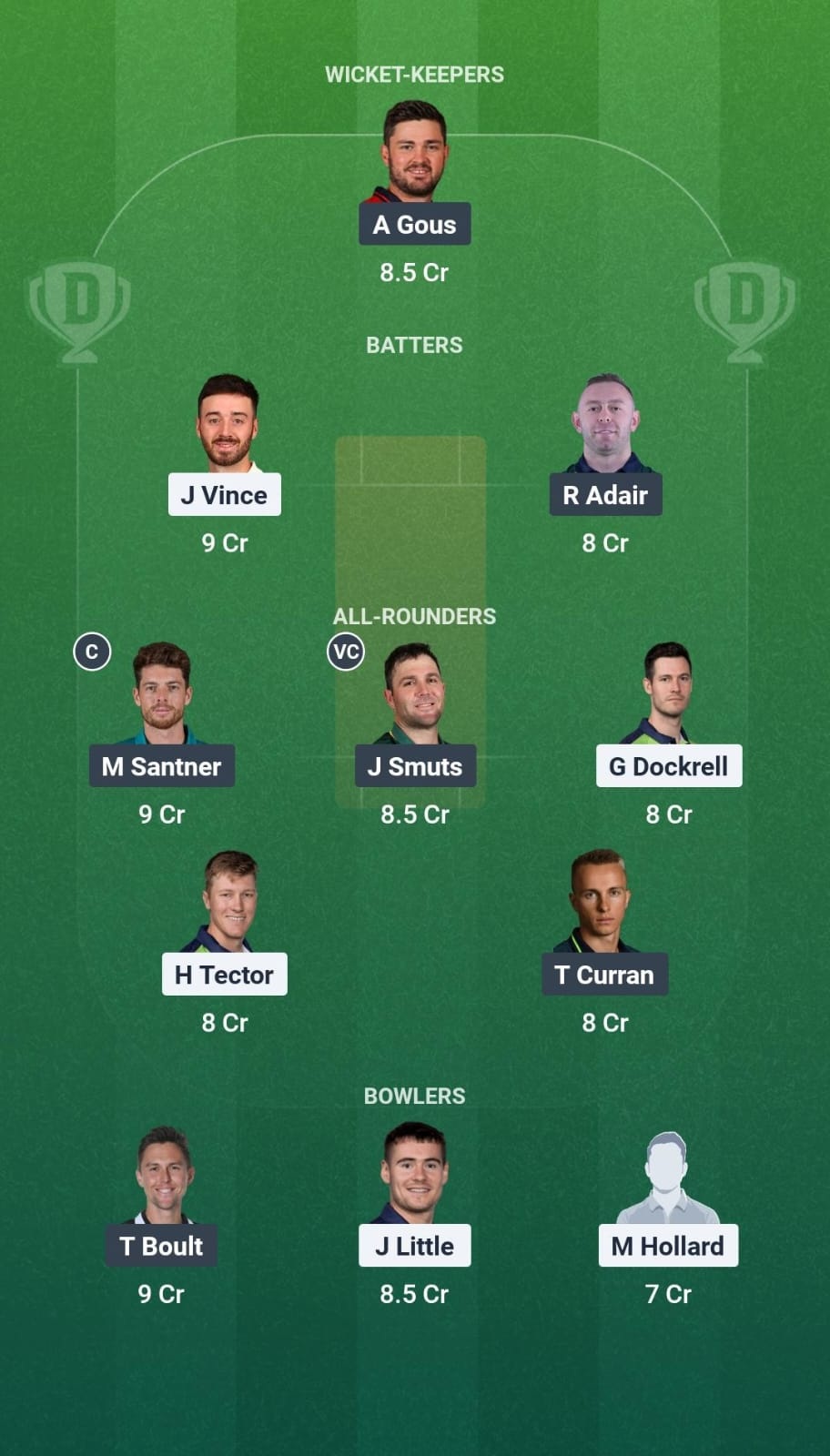 DNG vs ECR Match 21 Dream11 Team