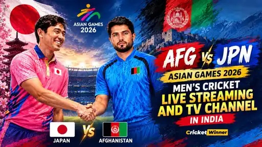 Afghanistan and Japan men's cricket teams ahead of their Asian Games 2026 match in Japan, with live streaming and TV channel details for India.