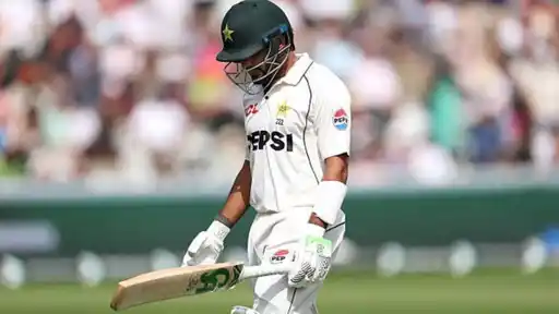 Babar Azam walks back to the pavilion after being dismissed for 7 as Pakistan struggle vs England