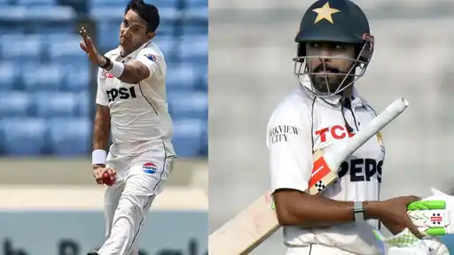 Fact check graphic comparing Mohammad Abbas and Babar Azam runs in ENG vs PAK Test series 2026