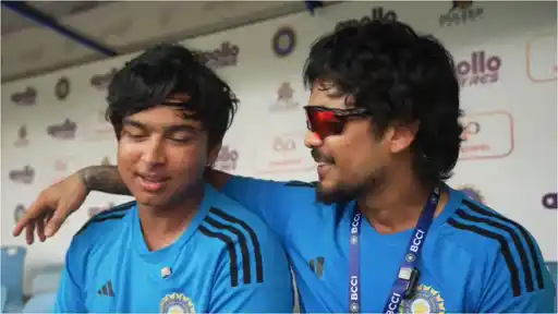 Ishan Kishan puts his arm around Vaibhav Sooryavanshi as he teases him as a "future captain" after the Duleep Trophy win