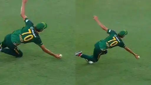 Marco Jansen takes a spectacular low catch at first slip during South Africa's 1st ODI win over Australia