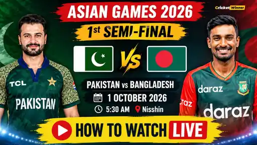 Pakistan and Bangladesh face off in the first men's cricket semi-final at the Asian Games 2026 in Nisshin, Japan, with live streaming and TV channel details for viewers.