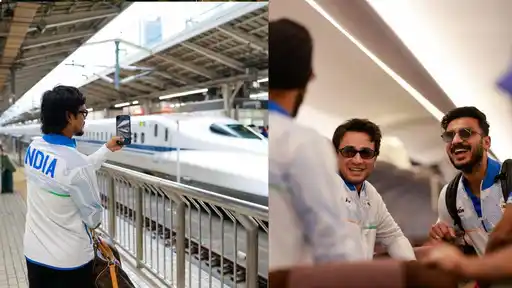 Team India players seen on a bullet train heading to Nagoya ahead of their Asian Games 2026 cricket quarter-final