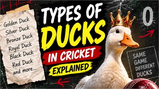 Illustration of different types of ducks in cricket, including golden, silver, bronze, and royal duck dismissals