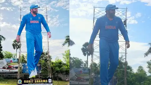 50-foot Rohit Sharma cutout put up by fans in Thiruvananthapuram ahead of IND vs WI 1st ODI