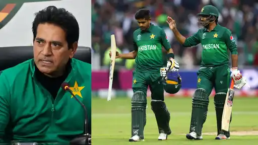 Aaqib Javed speaks to media as Babar Azam and Sarfaraz Ahmed walk off the field after Pakistan's Test failure