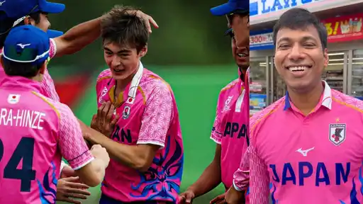 Bihar-born Abhishek Anand in Japan cricket colours, smiling, ahead of his viral "don't underestimate" message to India