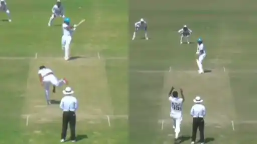Bowler celebrates after dismissing Babar Azam for 12 on his first-class cricket return after 7 years