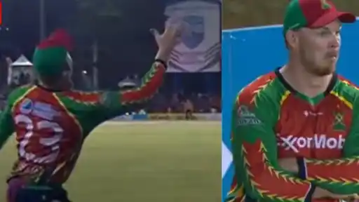 Glenn Phillips celebrates after taking a stunning one-handed catch to dismiss Sunil Narine for Guyana Amazon Warriors in CPL 2026