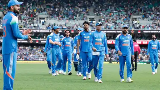 India cricket team walking off the field ahead of the ODI and T20I series against West Indies